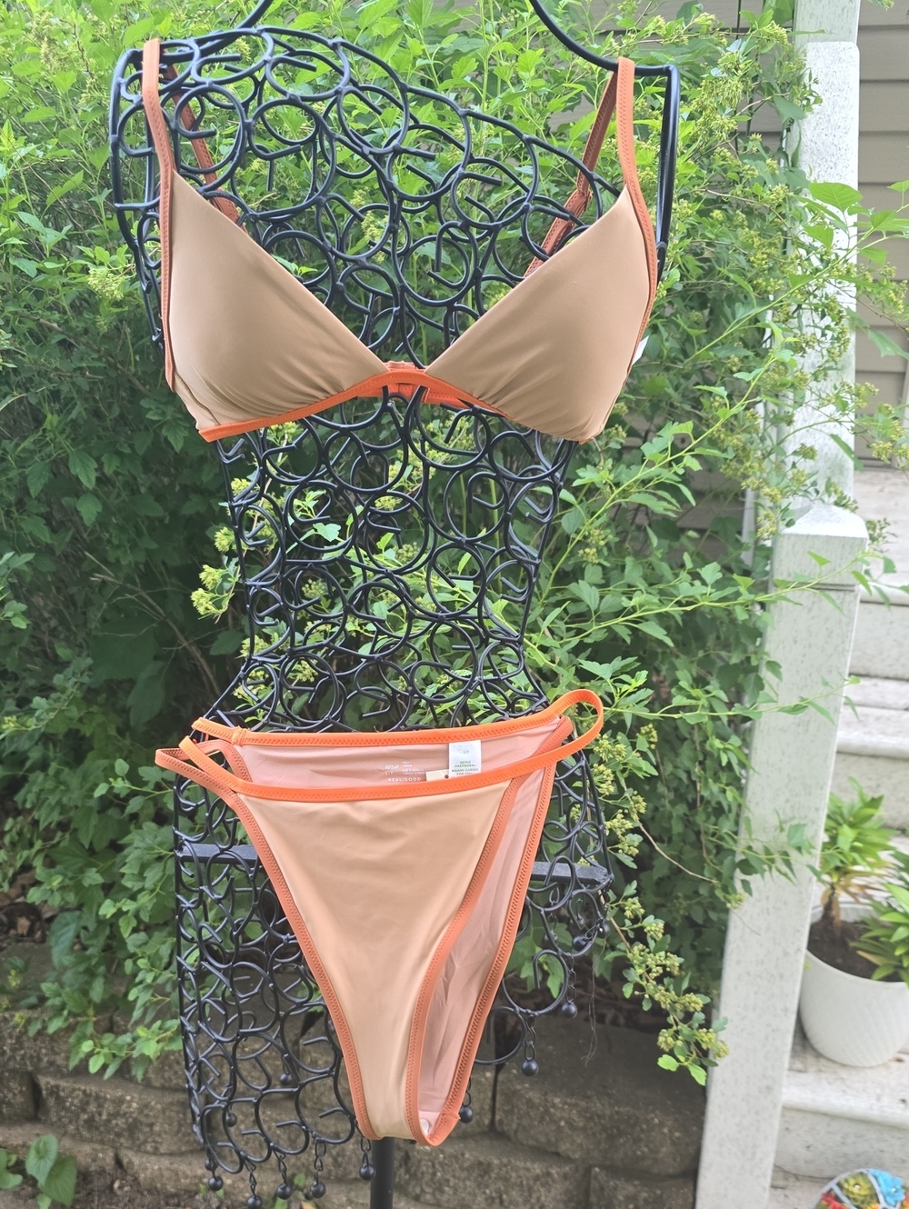 NWT aerie Tan Bikini with Orange Trim Two-Piece Set Size XS